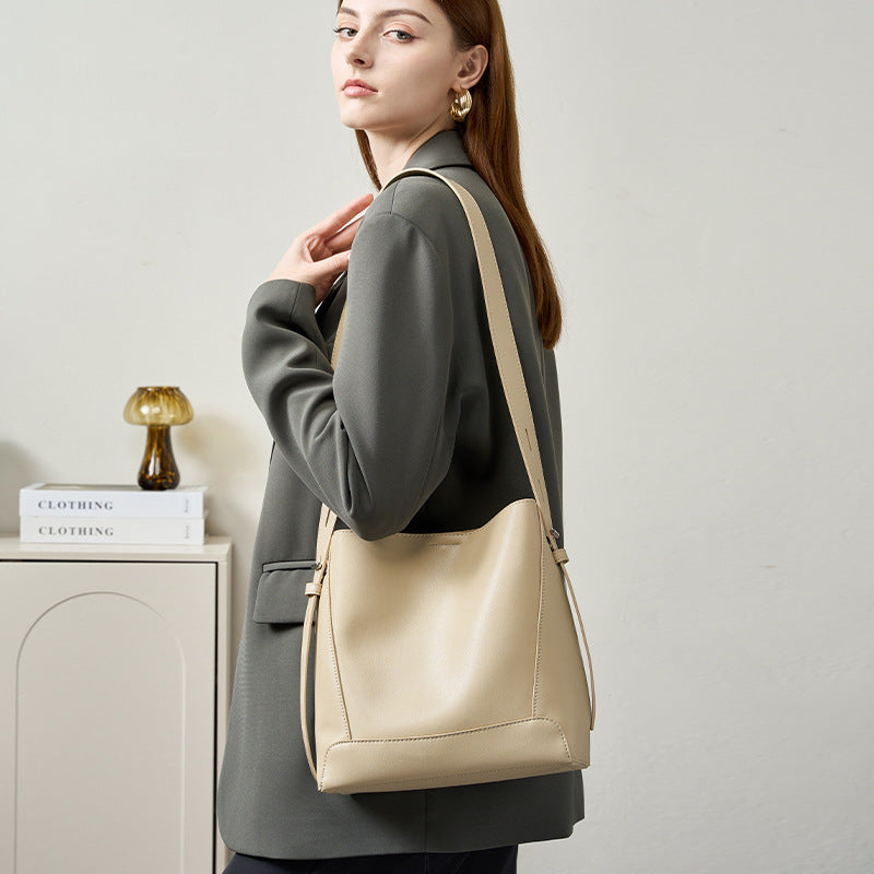 Genuine Leather Bucket Bag Large Capacity Tote Shoulder Crossbody Bag for Women 