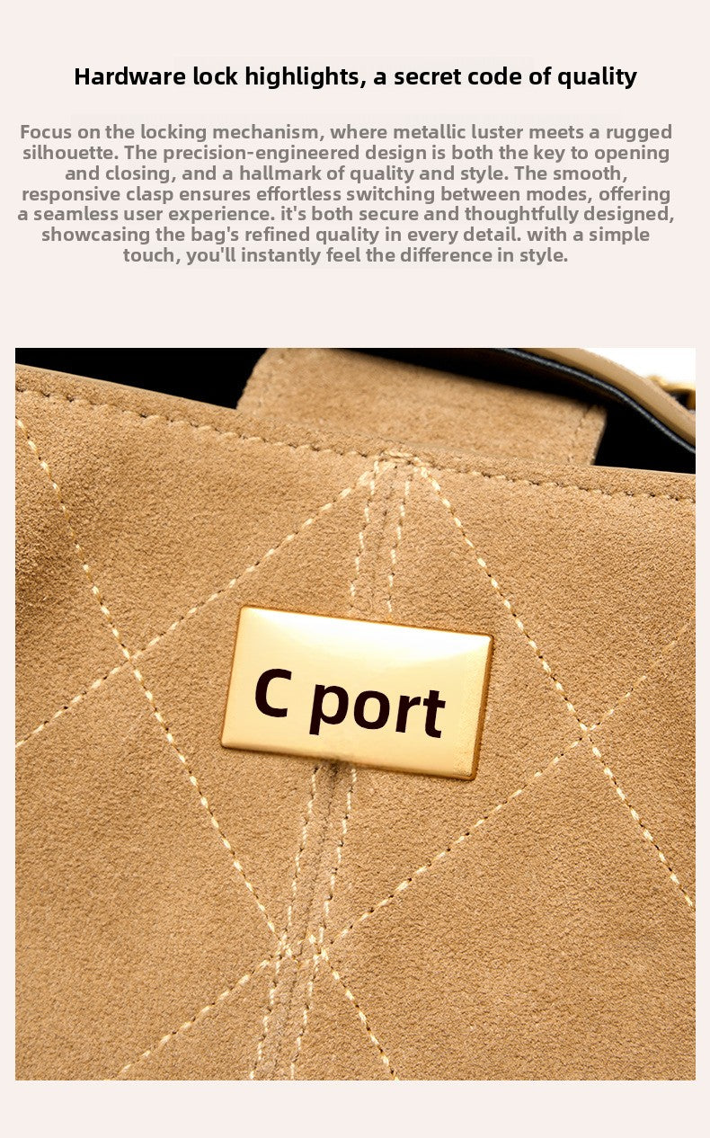 Suede Leather Bucket Bag Chain Strap Shoulder Crossbody Bag Large Capacity Top Handle Work Tote 