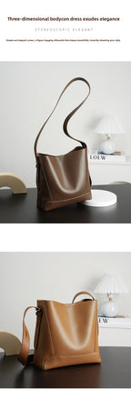 Genuine Leather Bucket Bag Large Capacity Tote Shoulder Crossbody Bag for Women 