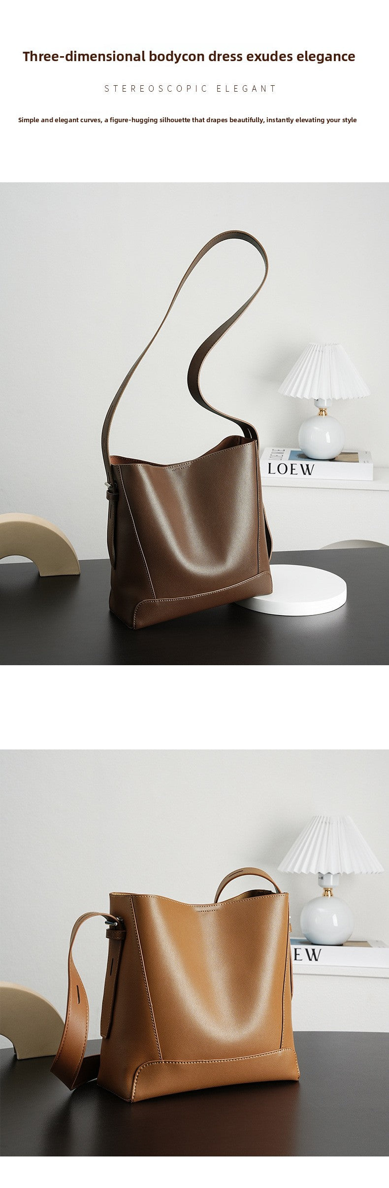 Genuine Leather Bucket Bag Large Capacity Tote Shoulder Crossbody Bag for Women 