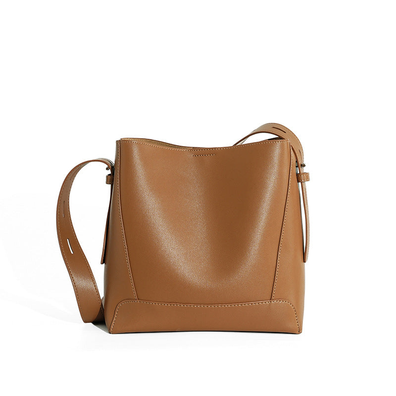 Genuine Leather Bucket Bag Large Capacity Tote Shoulder Crossbody Bag for Women 