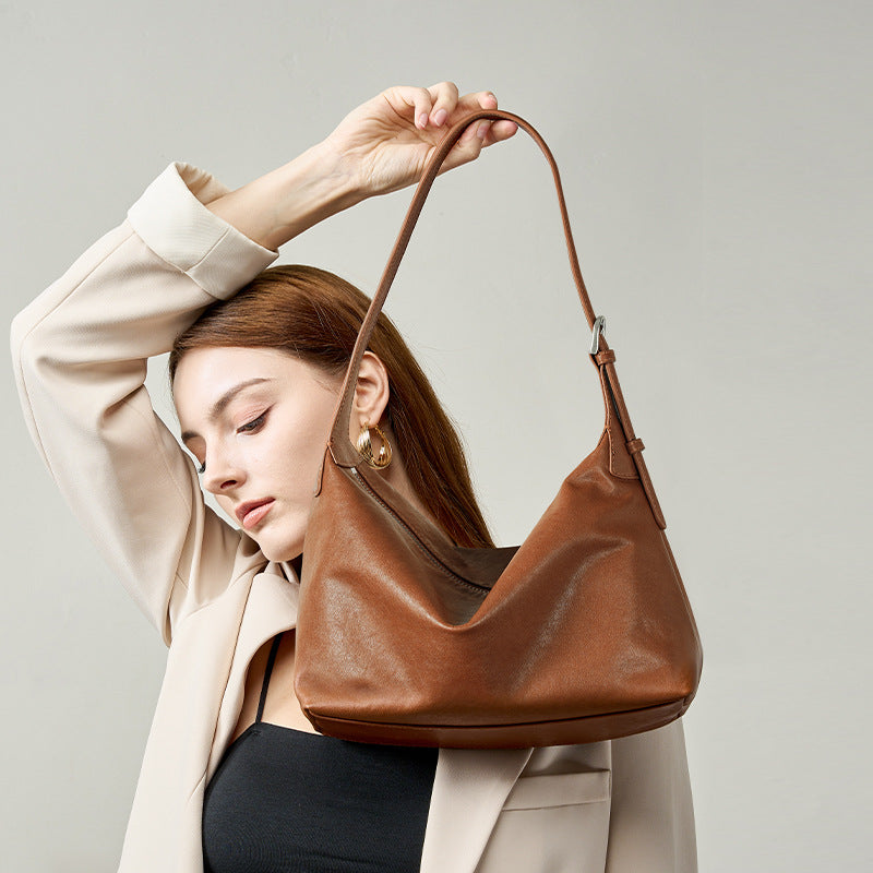 Full Grain Vegetable Tanned Leather Hobo Bag Vintage Underarm Shoulder Bag Large Capacity Crossbody Bag 