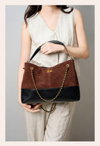 Suede Leather Bucket Bag Chain Strap Shoulder Crossbody Bag Large Capacity Top Handle Work Tote 
