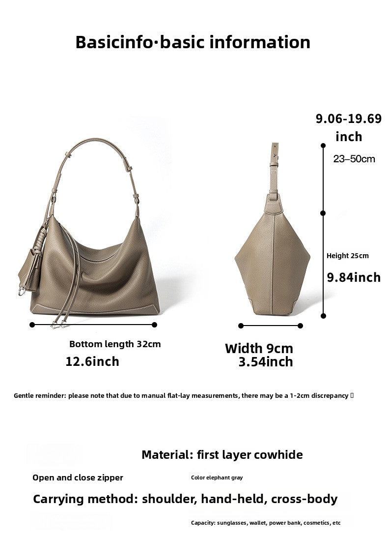 Genuine Leather Underarm Bag Small Batch Shoulder Bag Large Capacity Tote for Women 