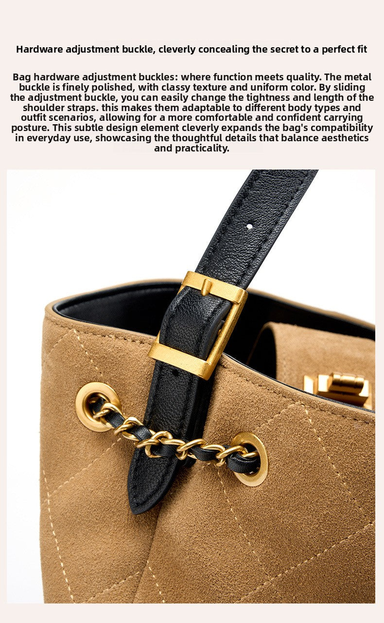 Suede Leather Bucket Bag Chain Strap Shoulder Crossbody Bag Large Capacity Top Handle Work Tote 