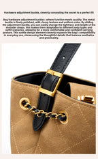Suede Leather Bucket Bag Chain Strap Shoulder Crossbody Bag Large Capacity Top Handle Work Tote 