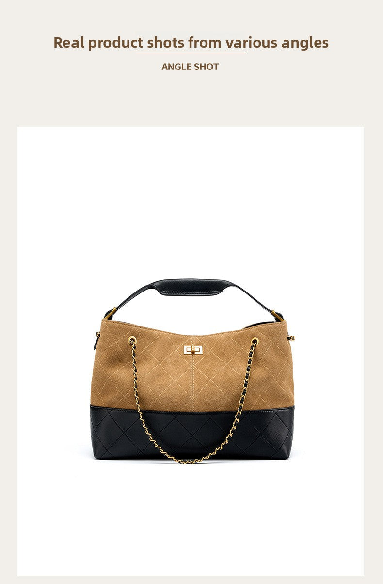 Suede Leather Bucket Bag Chain Strap Shoulder Crossbody Bag Large Capacity Top Handle Work Tote 