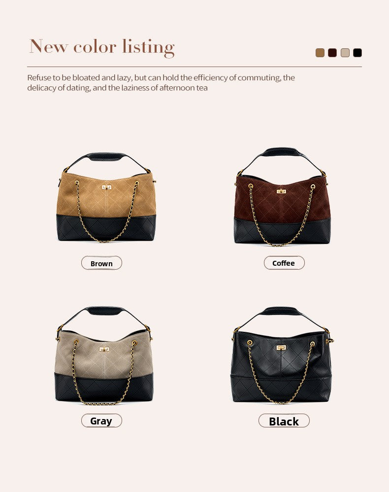 Suede Leather Bucket Bag Chain Strap Shoulder Crossbody Bag Large Capacity Top Handle Work Tote 