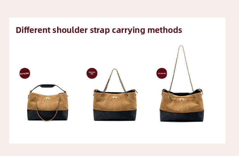 Suede Leather Bucket Bag Chain Strap Shoulder Crossbody Bag Large Capacity Top Handle Work Tote 