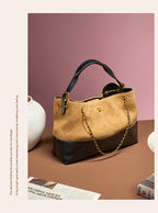 Suede Leather Bucket Bag Chain Strap Shoulder Crossbody Bag Large Capacity Top Handle Work Tote 