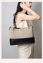 Suede Leather Bucket Bag Chain Strap Shoulder Crossbody Bag Large Capacity Top Handle Work Tote 