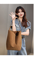 Vintage Suede Bucket Bag Nubuck Leather Handbag Shoulder Tote Large Capacity Work Bag 