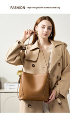 Genuine Leather Bucket Bag Large Capacity Tote Shoulder Crossbody Bag for Women 