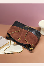 Suede Leather Bucket Bag Chain Strap Shoulder Crossbody Bag Large Capacity Top Handle Work Tote 
