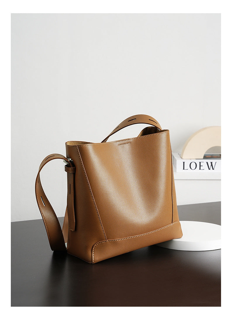 Genuine Leather Bucket Bag Large Capacity Tote Shoulder Crossbody Bag for Women 