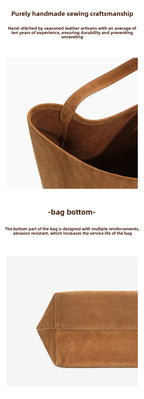 Vintage Suede Bucket Bag Nubuck Leather Handbag Shoulder Tote Large Capacity Work Bag 