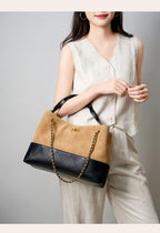 Suede Leather Bucket Bag Chain Strap Shoulder Crossbody Bag Large Capacity Top Handle Work Tote 