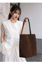 Vintage Suede Bucket Bag Nubuck Leather Handbag Shoulder Tote Large Capacity Work Bag 