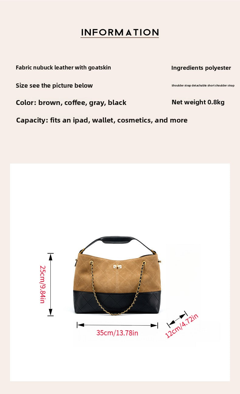 Suede Leather Bucket Bag Chain Strap Shoulder Crossbody Bag Large Capacity Top Handle Work Tote 