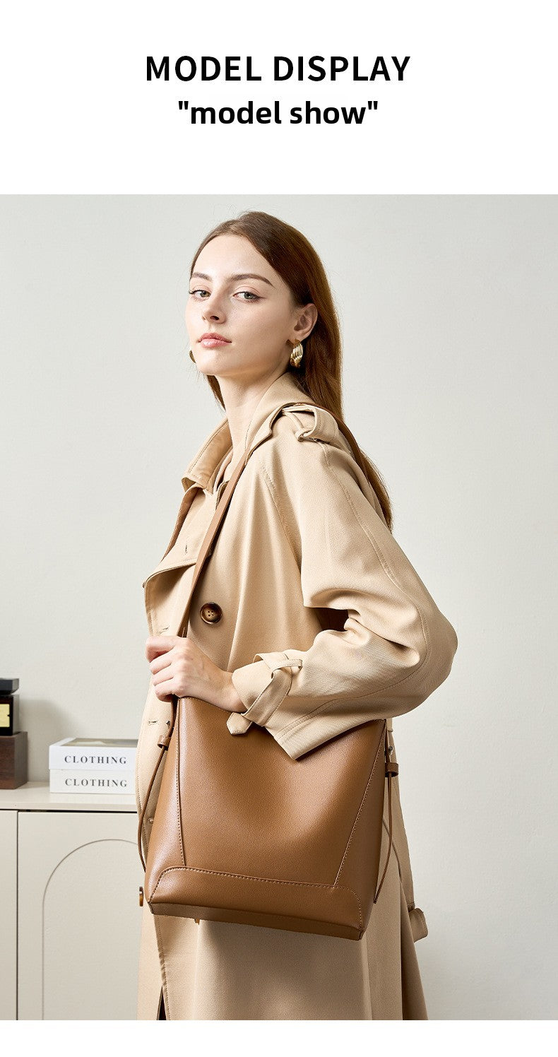 Genuine Leather Bucket Bag Large Capacity Tote Shoulder Crossbody Bag for Women 