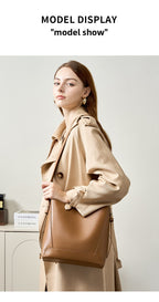 Genuine Leather Bucket Bag Large Capacity Tote Shoulder Crossbody Bag for Women 