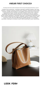 Genuine Leather Bucket Bag Large Capacity Tote Shoulder Crossbody Bag for Women 