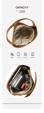 Vintage Suede Bucket Bag Nubuck Leather Handbag Shoulder Tote Large Capacity Work Bag 