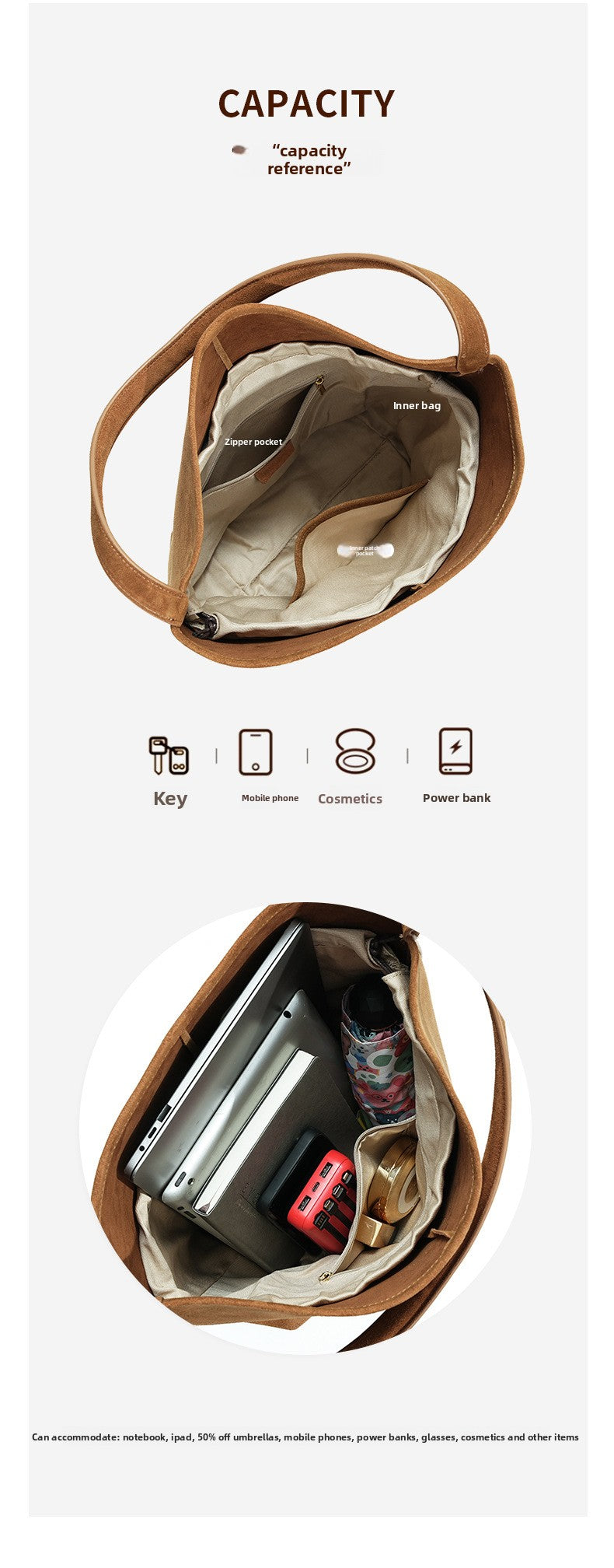 Vintage Suede Bucket Bag Nubuck Leather Handbag Shoulder Tote Large Capacity Work Bag 