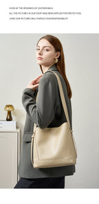 Genuine Leather Bucket Bag Large Capacity Tote Shoulder Crossbody Bag for Women 
