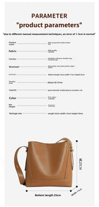 Genuine Leather Bucket Bag Large Capacity Tote Shoulder Crossbody Bag for Women 