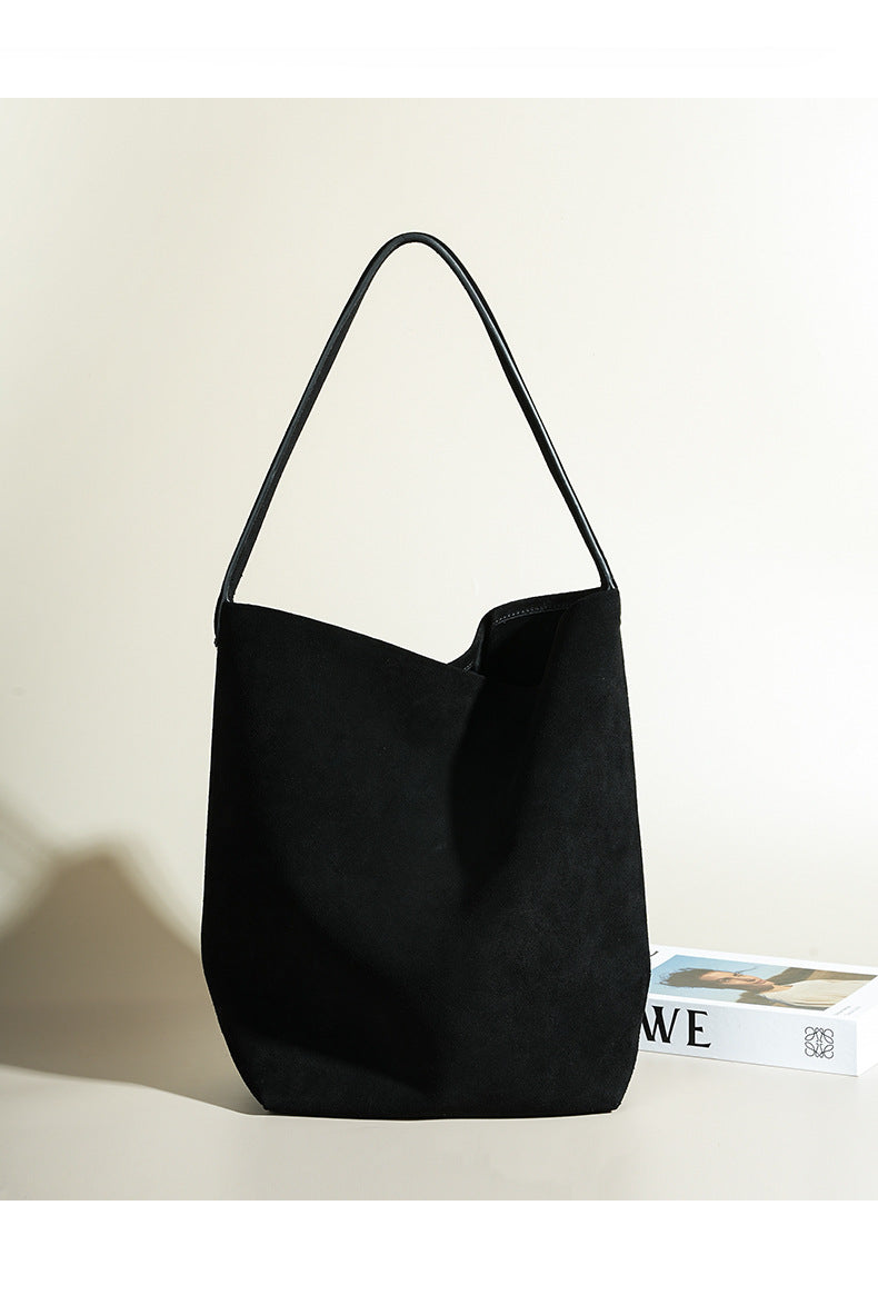 Vintage Suede Bucket Bag Nubuck Leather Handbag Shoulder Tote Large Capacity Work Bag 
