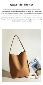 Vintage Suede Bucket Bag Nubuck Leather Handbag Shoulder Tote Large Capacity Work Bag 
