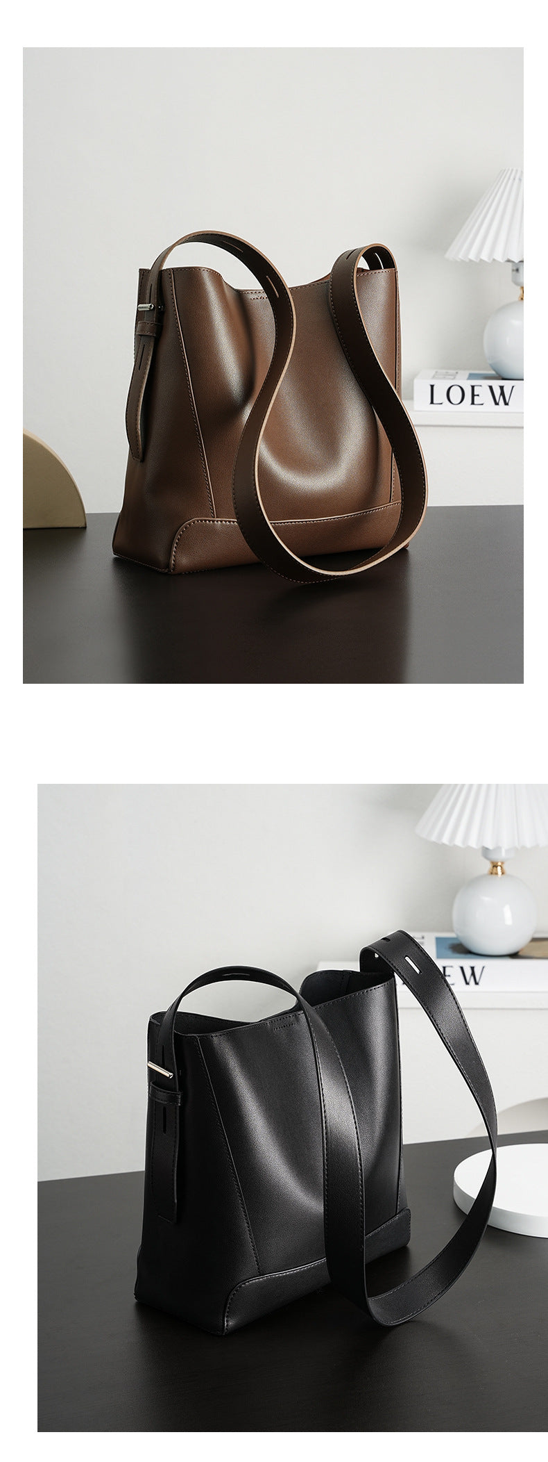 Genuine Leather Bucket Bag Large Capacity Tote Shoulder Crossbody Bag for Women 