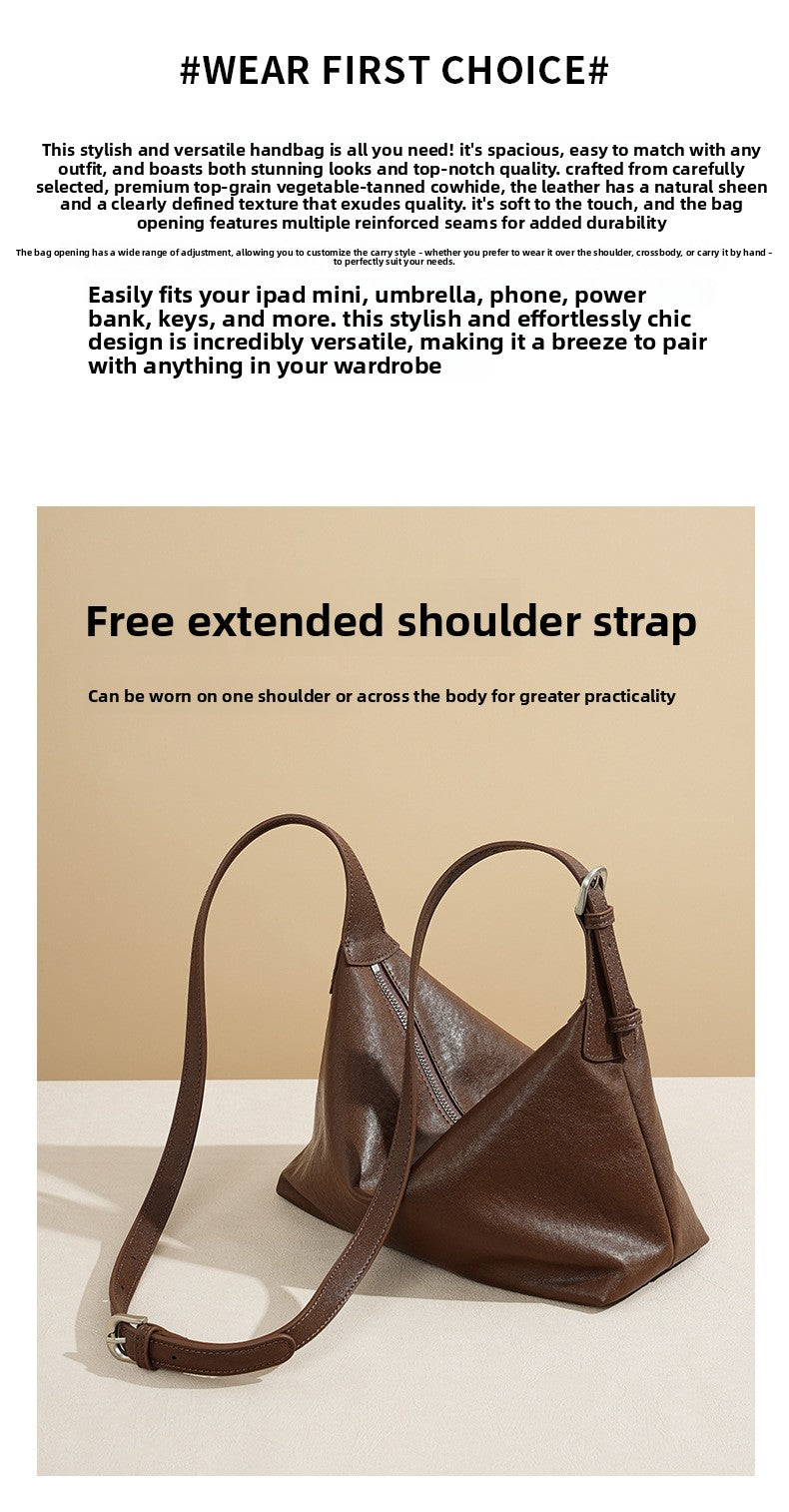 Full Grain Vegetable Tanned Leather Hobo Bag Vintage Underarm Shoulder Bag Large Capacity Crossbody Bag 