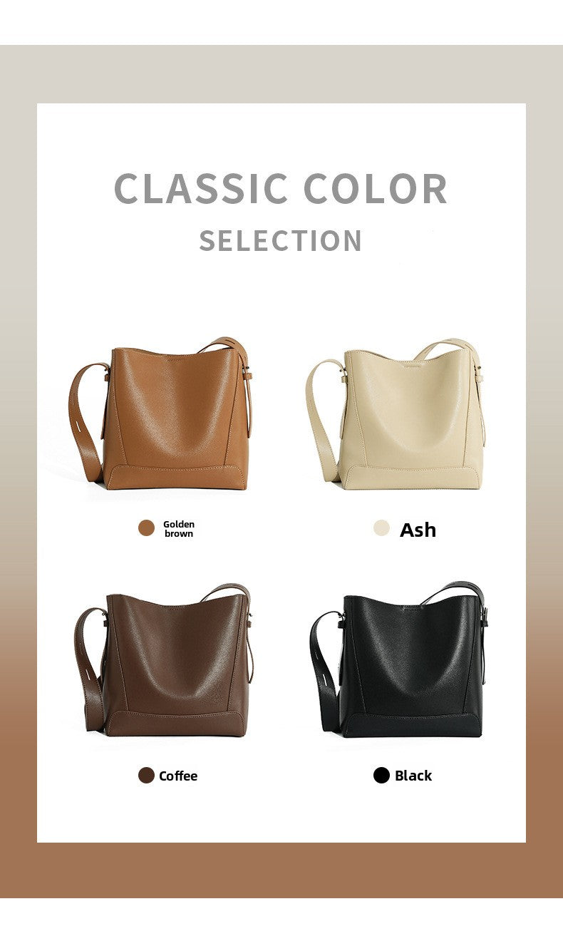 Genuine Leather Bucket Bag Large Capacity Tote Shoulder Crossbody Bag for Women 