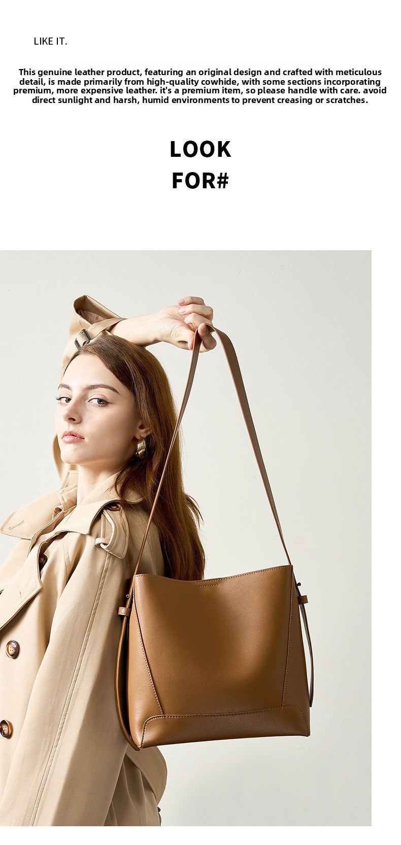 Genuine Leather Bucket Bag Large Capacity Tote Shoulder Crossbody Bag for Women 