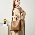 Genuine Leather Bucket Bag Large Capacity Tote Shoulder Crossbody Bag for Women 