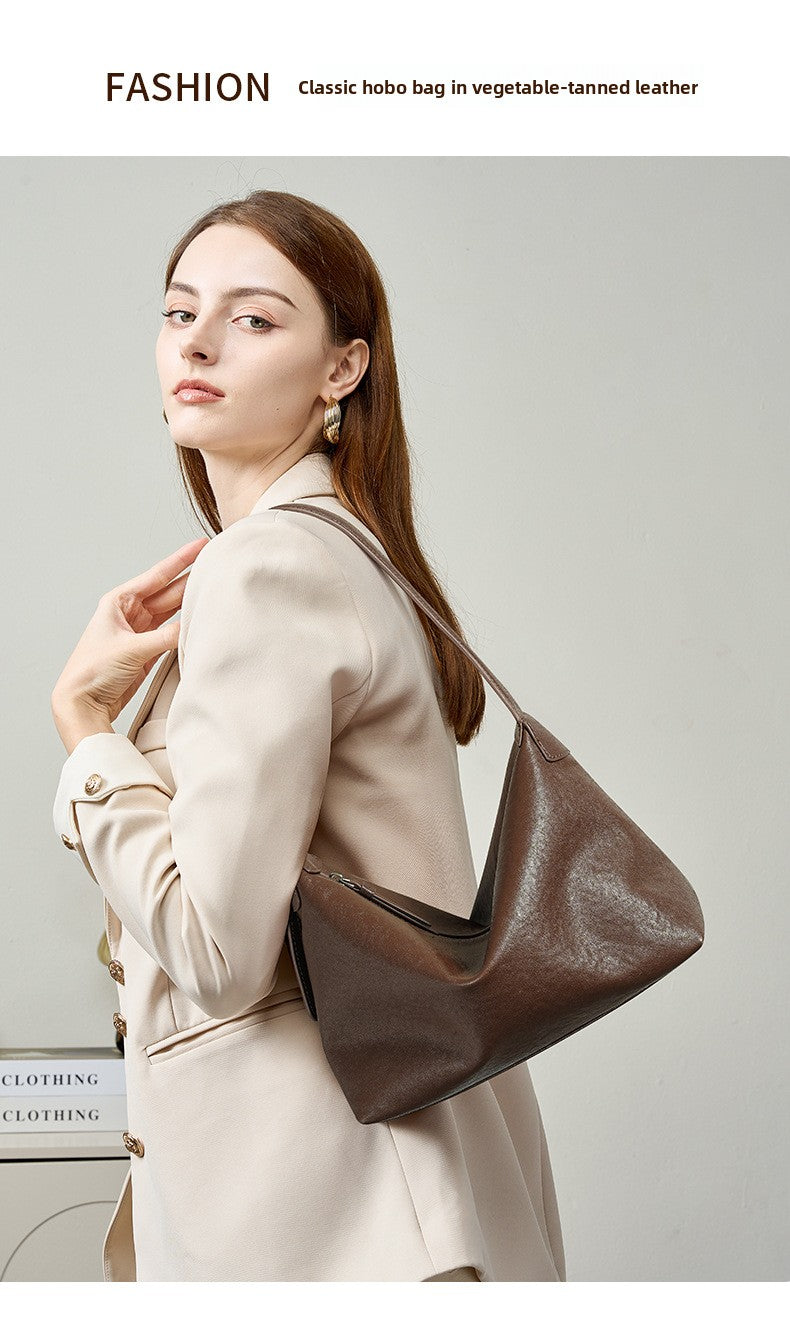 Full Grain Vegetable Tanned Leather Hobo Bag Vintage Underarm Shoulder Bag Large Capacity Crossbody Bag 