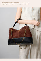 Suede Leather Bucket Bag Chain Strap Shoulder Crossbody Bag Large Capacity Top Handle Work Tote 