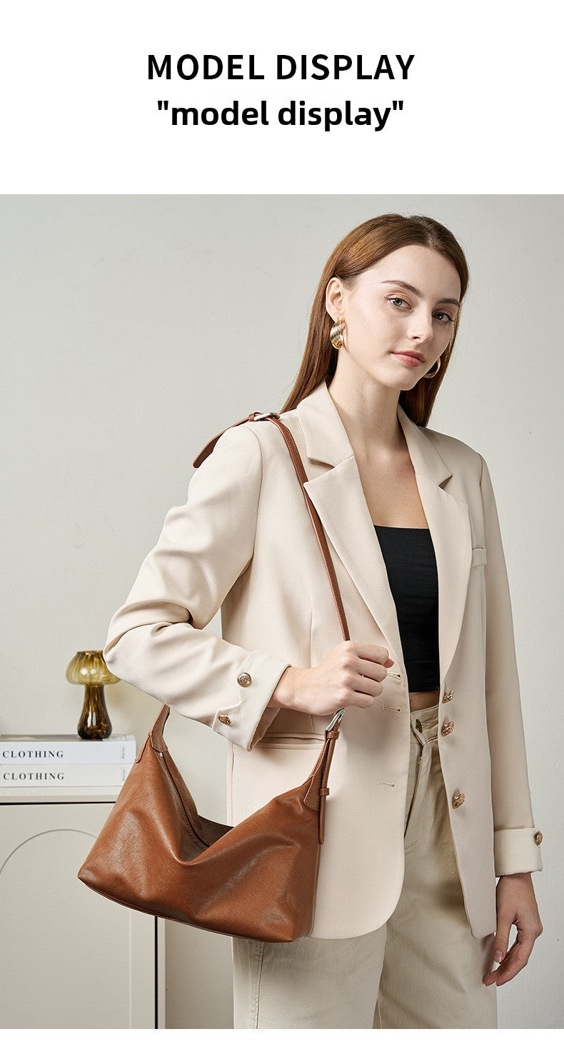 Full Grain Vegetable Tanned Leather Hobo Bag Vintage Underarm Shoulder Bag Large Capacity Crossbody Bag 