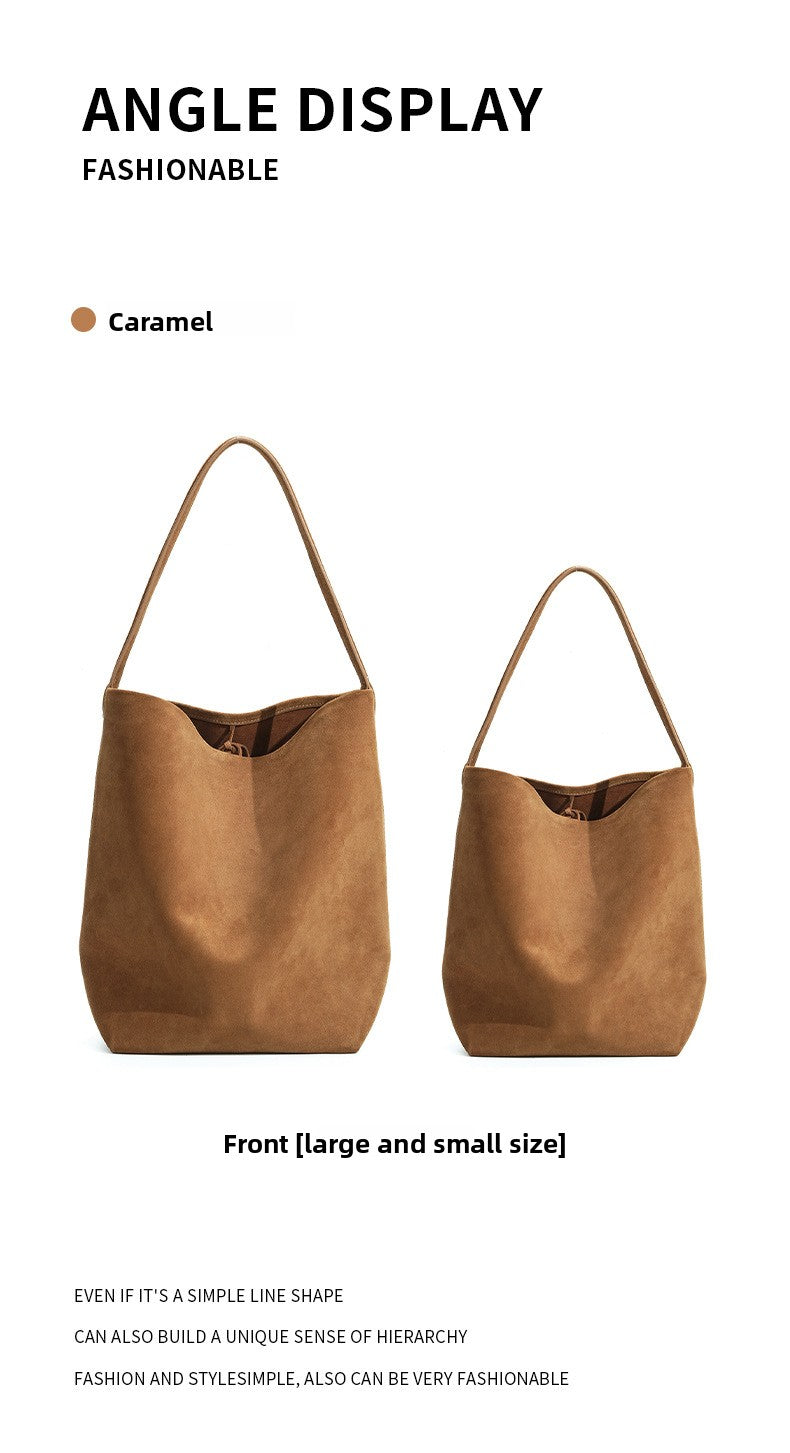 Vintage Suede Bucket Bag Nubuck Leather Handbag Shoulder Tote Large Capacity Work Bag 