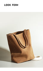 Vintage Suede Bucket Bag Nubuck Leather Handbag Shoulder Tote Large Capacity Work Bag 